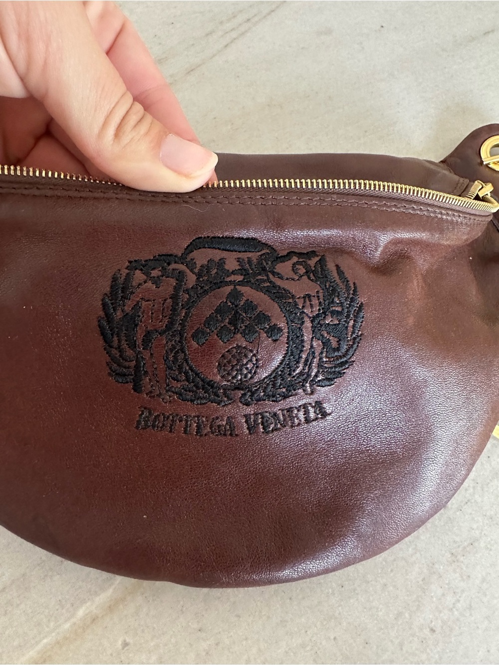 Bottega Veneta Dark Brown Embroidered Leather Belt Bag